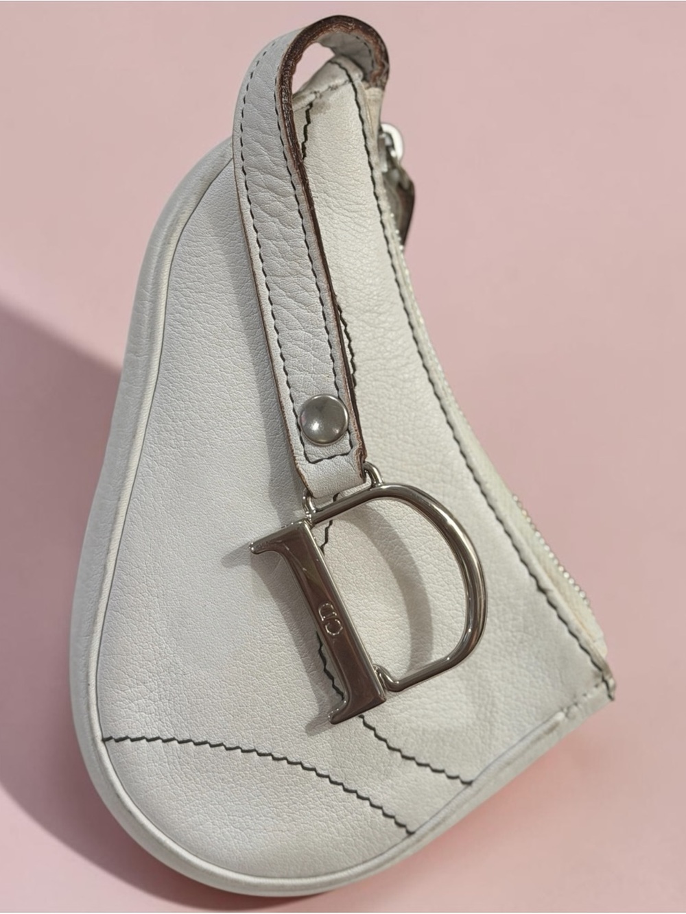 CHRISTIAN DIOR White Leather Saddle Coin Purse | Authentic - PreLOVED ❣️